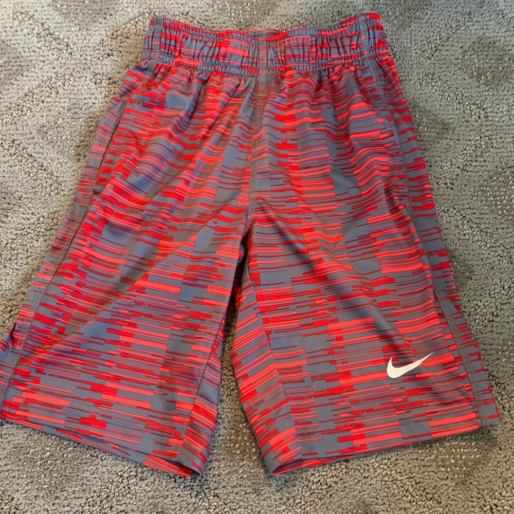 Red and gray nike shorts